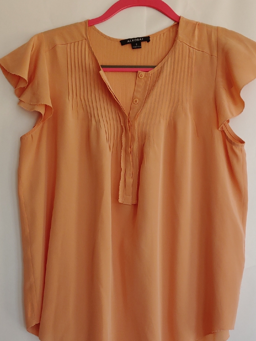 Acrobat Peach-Orange Flutter Sleeve Pintuck Blouse